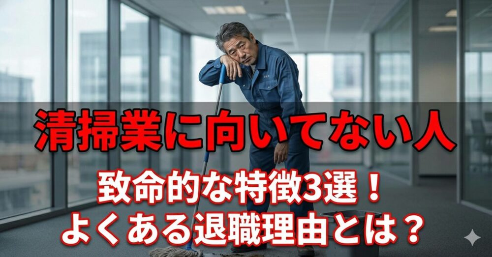 記事タイトル「清掃業に向いてない人の致命的な特徴3選！よくある退職理由とは？」のアイキャッチ画像