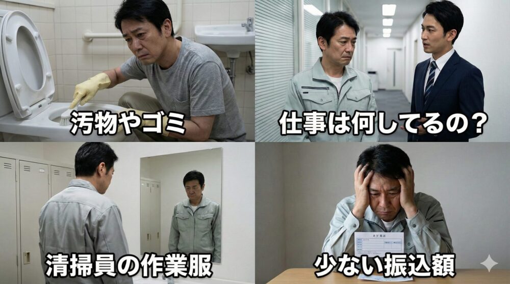 H2見出し「【実録】「清掃の仕事が恥ずかしい…」と感じた4つの瞬間」のイメージ画像